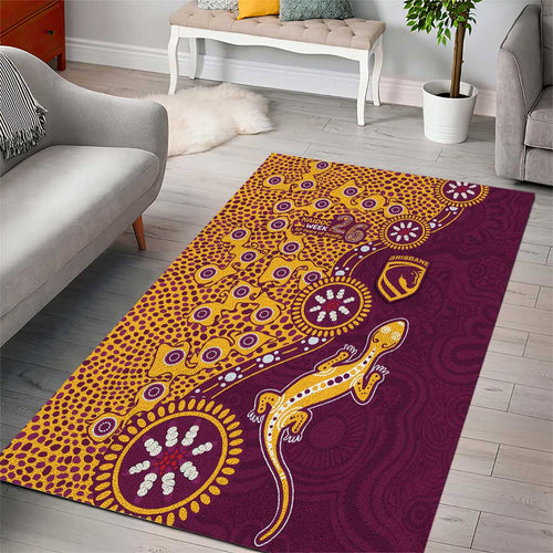 Brisbane Broncos NAIDOC Week 2026 Area Rug Aboriginal Lizard Dot Painting - 50 Years of Deadly