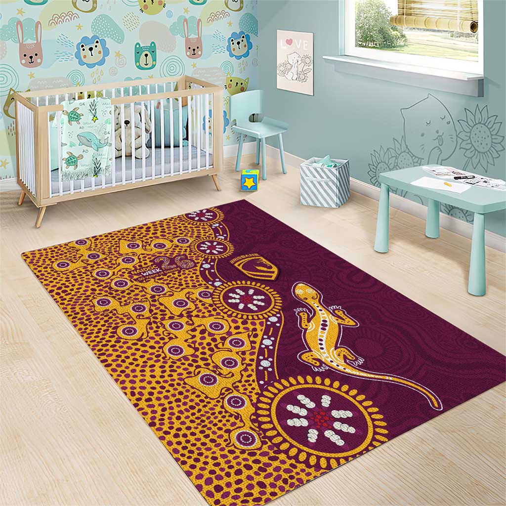 Brisbane Broncos NAIDOC Week 2026 Area Rug Aboriginal Lizard Dot Painting - 50 Years of Deadly
