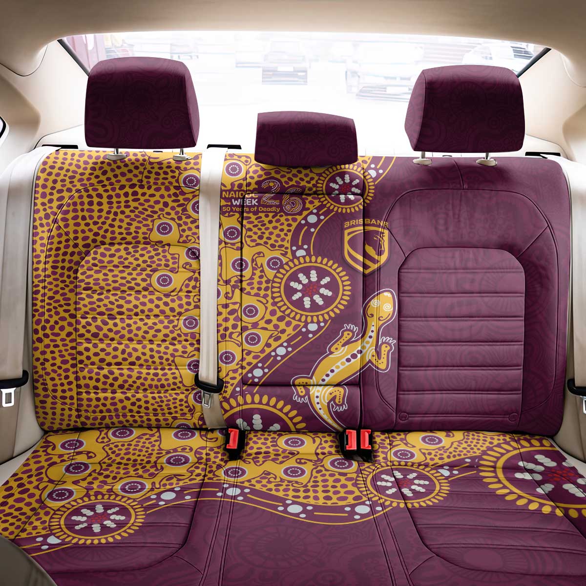 Brisbane Broncos NAIDOC Week 2026 Back Car Seat Cover Aboriginal Lizard Dot Painting - 50 Years of Deadly