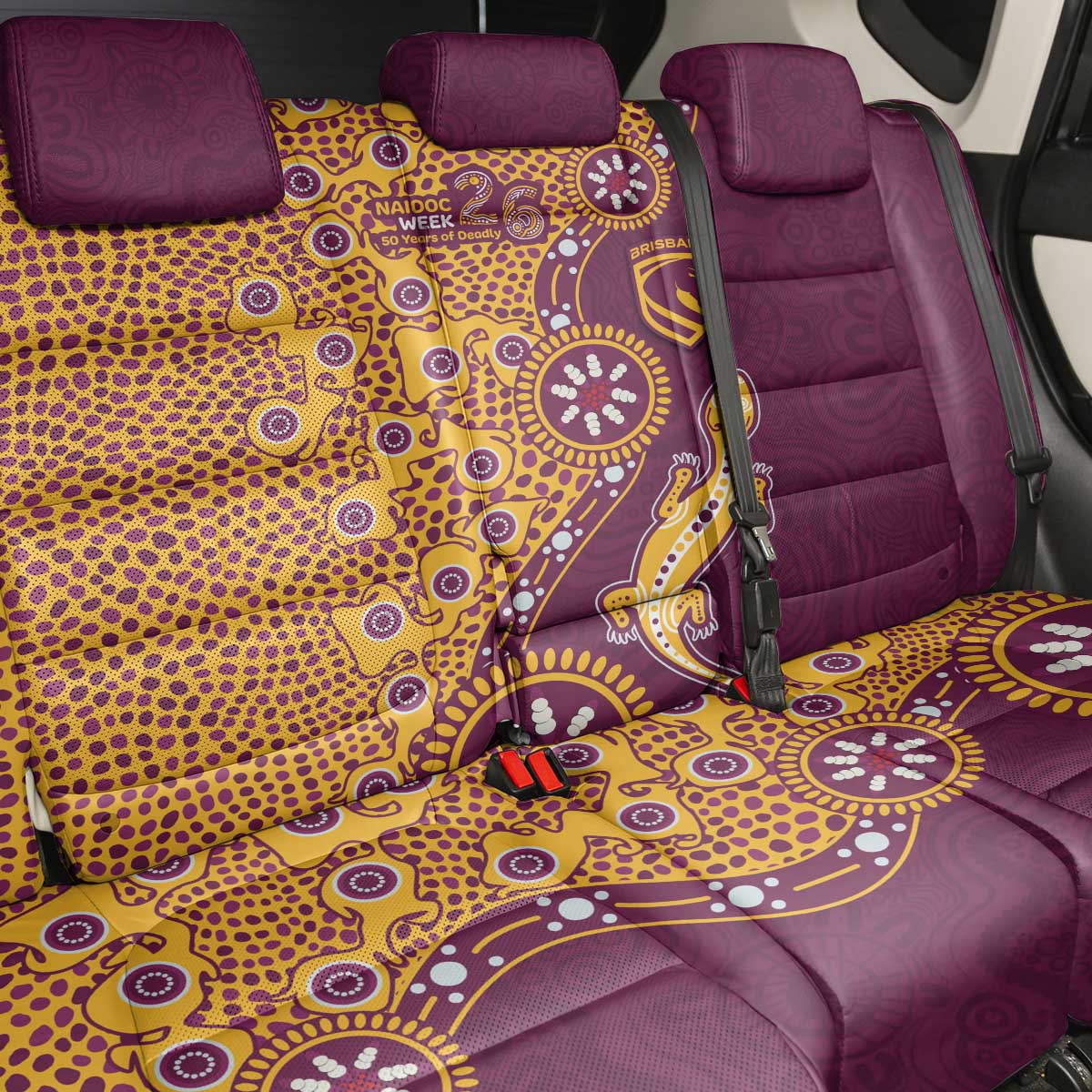 Brisbane Broncos NAIDOC Week 2026 Back Car Seat Cover Aboriginal Lizard Dot Painting - 50 Years of Deadly