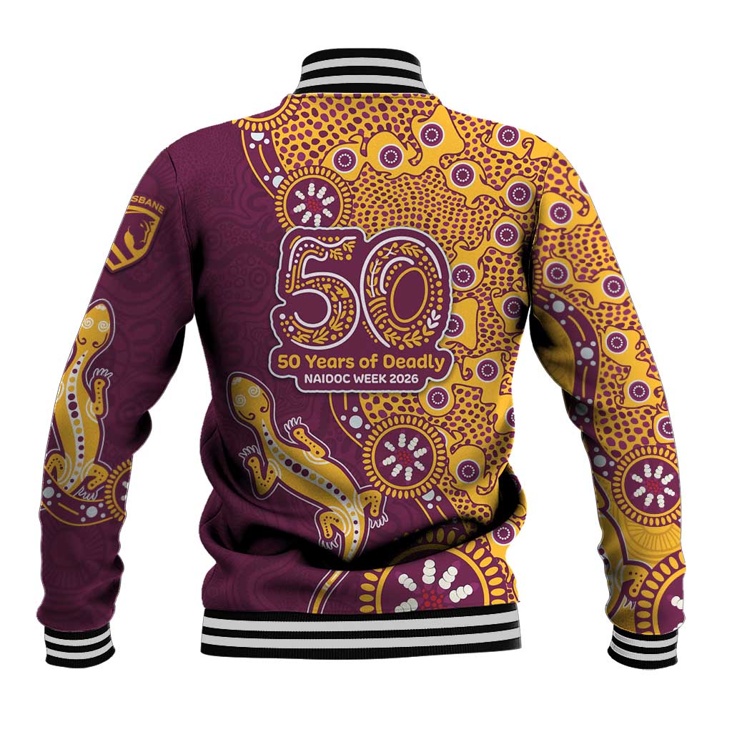 Brisbane Broncos NAIDOC Week 2026 Baseball Jacket Aboriginal Lizard Dot Painting - 50 Years of Deadly