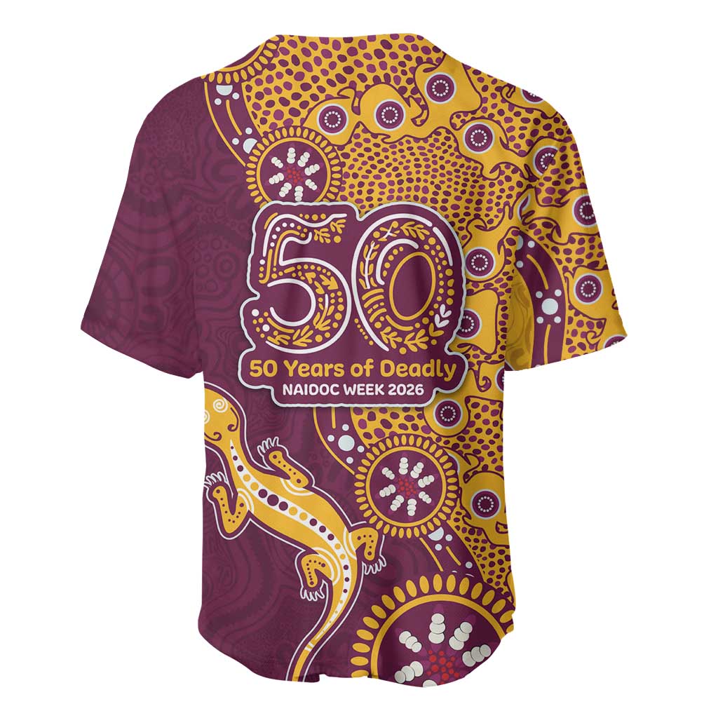 Brisbane Broncos NAIDOC Week 2026 Baseball Jersey Aboriginal Lizard Dot Painting - 50 Years of Deadly