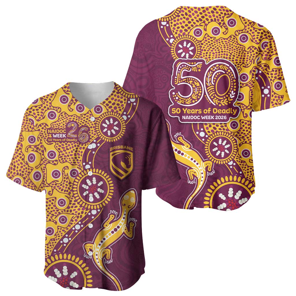 Brisbane Broncos NAIDOC Week 2026 Baseball Jersey Aboriginal Lizard Dot Painting - 50 Years of Deadly
