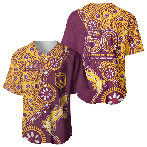 Brisbane Broncos NAIDOC Week 2026 Baseball Jersey Aboriginal Lizard Dot Painting - 50 Years of Deadly