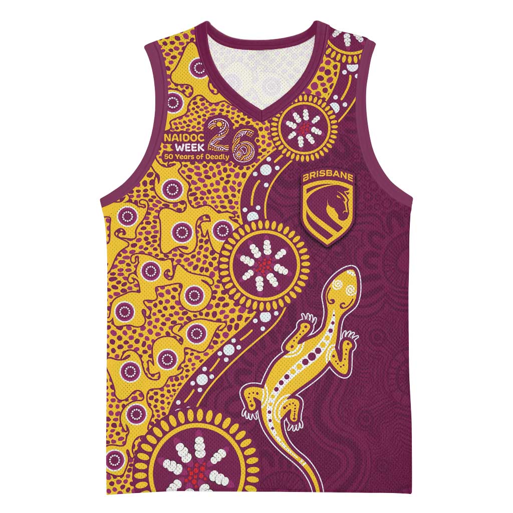 Brisbane Broncos NAIDOC Week 2026 Basketball Jersey Aboriginal Lizard Dot Painting - 50 Years of Deadly