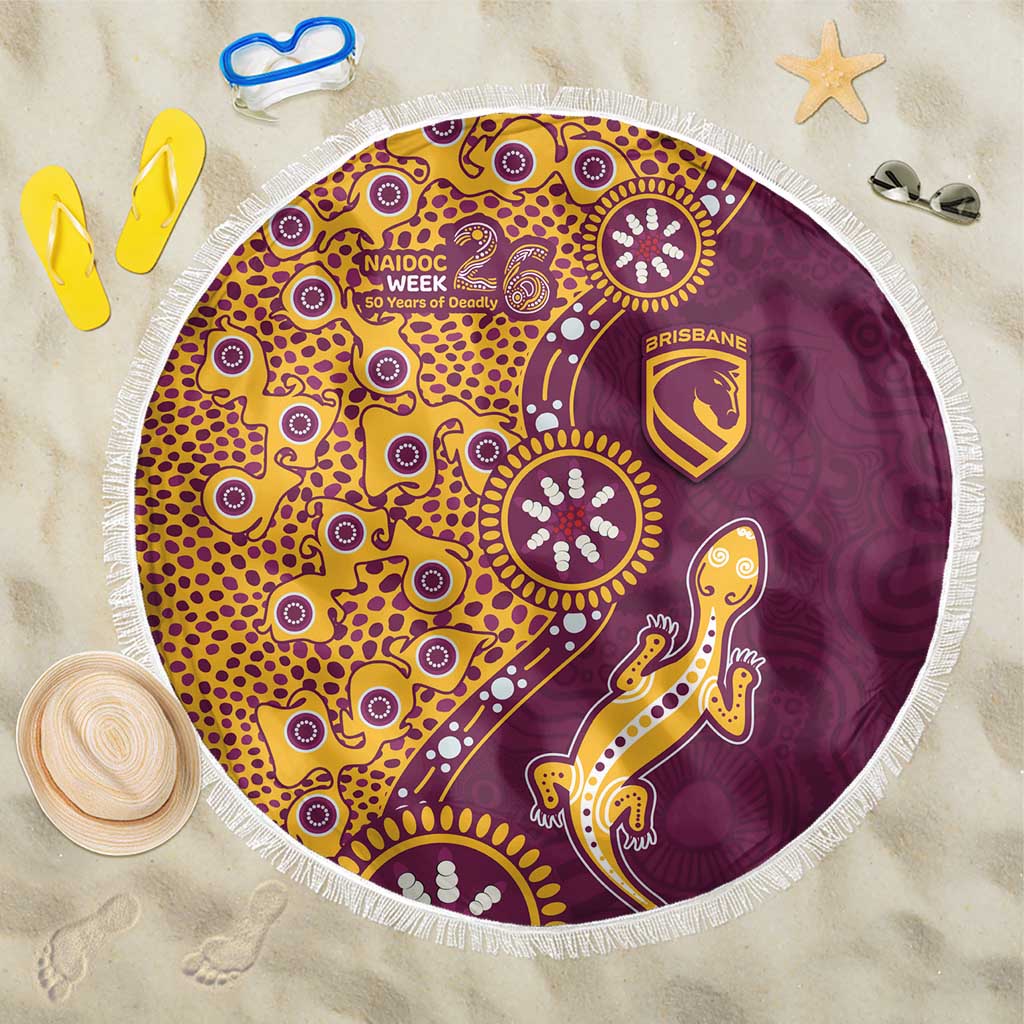 Brisbane Broncos NAIDOC Week 2026 Beach Blanket Aboriginal Lizard Dot Painting - 50 Years of Deadly