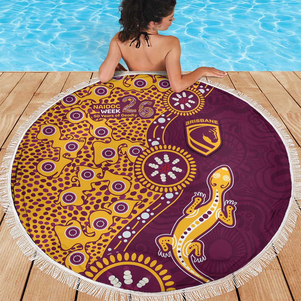 Brisbane Broncos NAIDOC Week 2026 Beach Blanket Aboriginal Lizard Dot Painting - 50 Years of Deadly