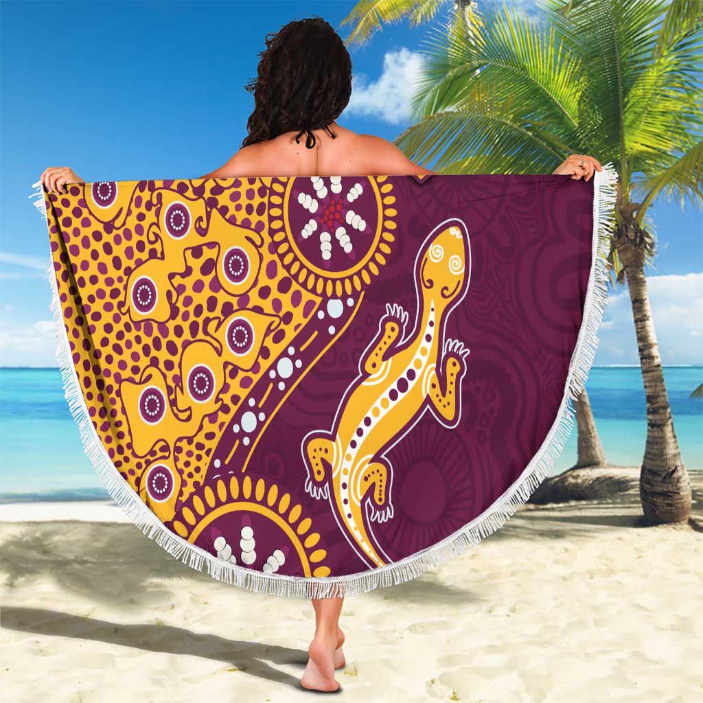 Brisbane Broncos NAIDOC Week 2026 Beach Blanket Aboriginal Lizard Dot Painting - 50 Years of Deadly