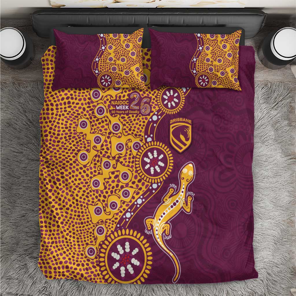 Brisbane Broncos NAIDOC Week 2026 Bedding Set Aboriginal Lizard Dot Painting - 50 Years of Deadly