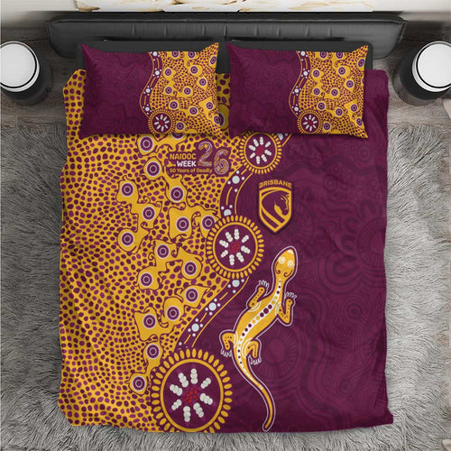 Brisbane Broncos NAIDOC Week 2026 Bedding Set Aboriginal Lizard Dot Painting - 50 Years of Deadly