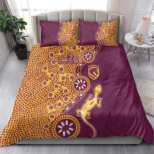 Brisbane Broncos NAIDOC Week 2026 Bedding Set Aboriginal Lizard Dot Painting - 50 Years of Deadly