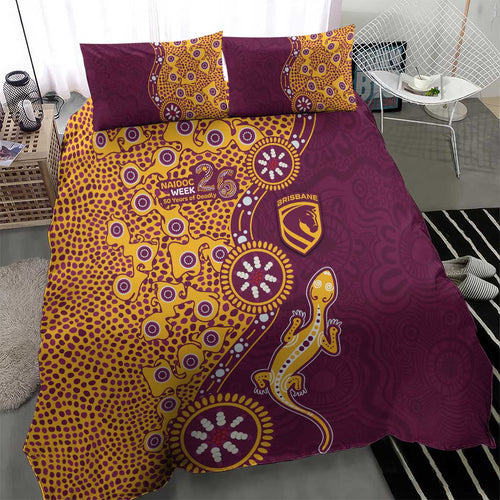 Brisbane Broncos NAIDOC Week 2026 Bedding Set Aboriginal Lizard Dot Painting - 50 Years of Deadly