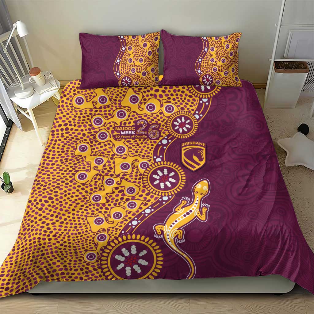 Brisbane Broncos NAIDOC Week 2026 Bedding Set Aboriginal Lizard Dot Painting - 50 Years of Deadly