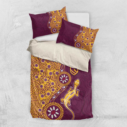 Brisbane Broncos NAIDOC Week 2026 Bedding Set Aboriginal Lizard Dot Painting - 50 Years of Deadly