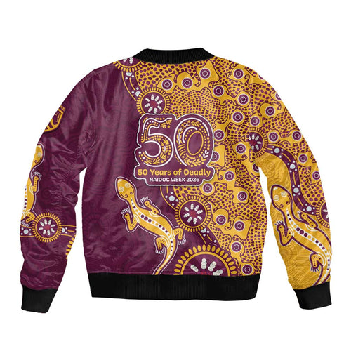 Brisbane Broncos NAIDOC Week 2026 Bomber Jacket Aboriginal Lizard Dot Painting - 50 Years of Deadly