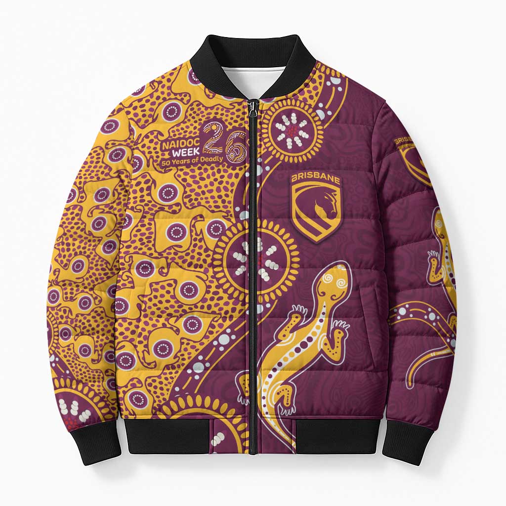 Brisbane Broncos NAIDOC Week 2026 Bomber Puffer Jacket Aboriginal Lizard Dot Painting - 50 Years of Deadly