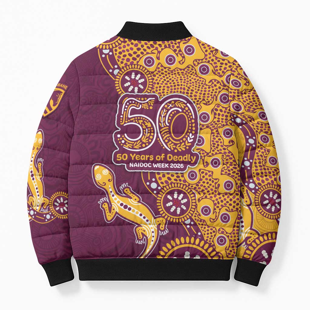 Brisbane Broncos NAIDOC Week 2026 Bomber Puffer Jacket Aboriginal Lizard Dot Painting - 50 Years of Deadly