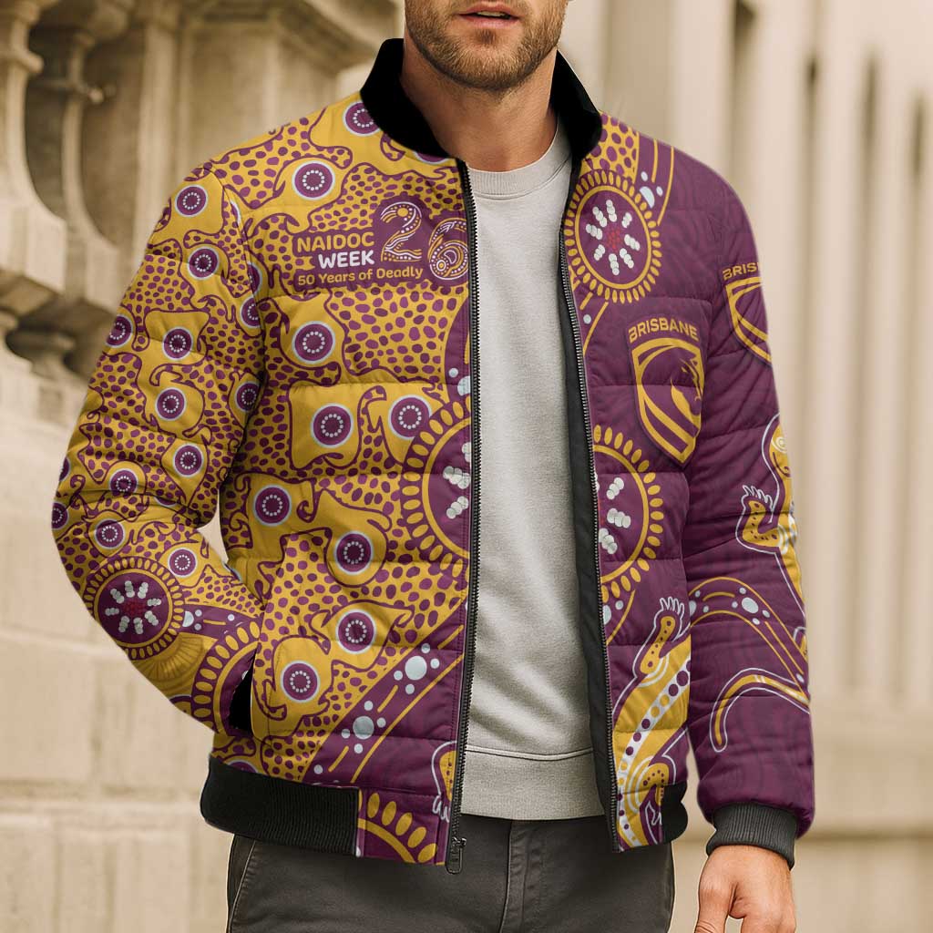 Brisbane Broncos NAIDOC Week 2026 Bomber Puffer Jacket Aboriginal Lizard Dot Painting - 50 Years of Deadly