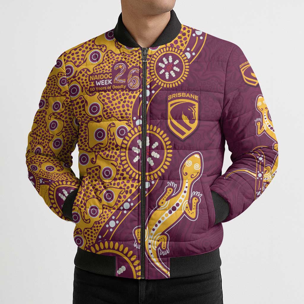 Brisbane Broncos NAIDOC Week 2026 Bomber Puffer Jacket Aboriginal Lizard Dot Painting - 50 Years of Deadly