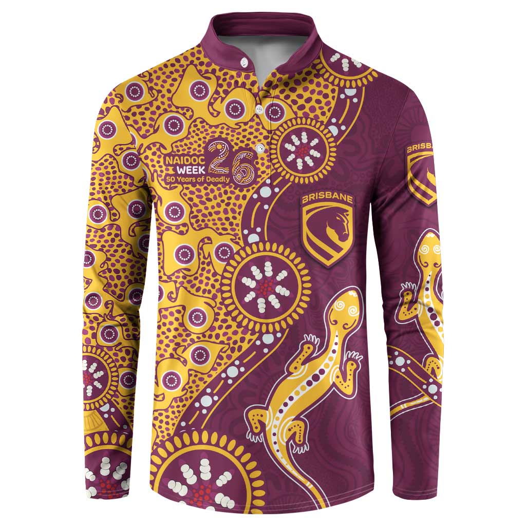 Brisbane Broncos NAIDOC Week 2026 Button Sweatshirt Aboriginal Lizard Dot Painting - 50 Years of Deadly