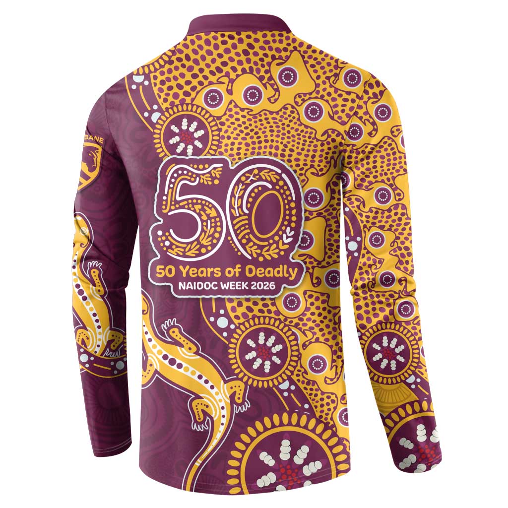 Brisbane Broncos NAIDOC Week 2026 Button Sweatshirt Aboriginal Lizard Dot Painting - 50 Years of Deadly