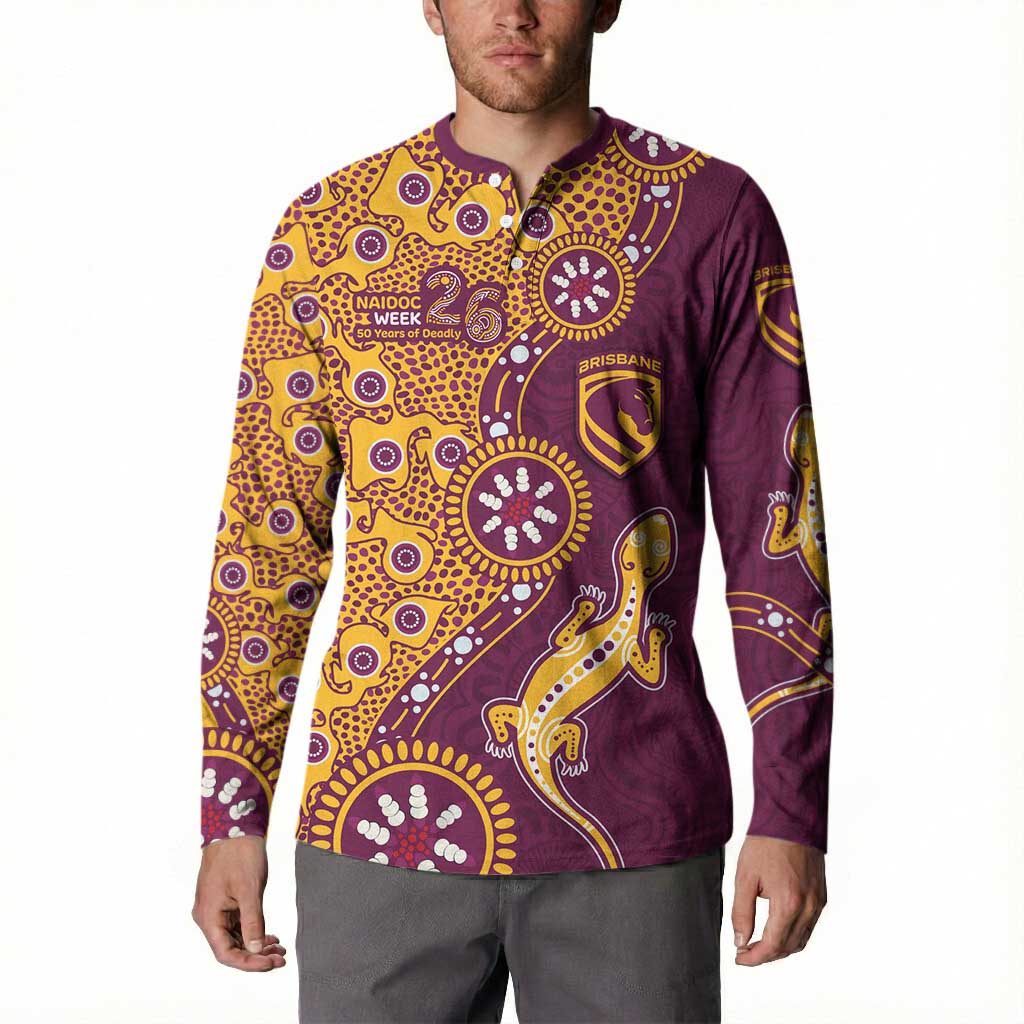 Brisbane Broncos NAIDOC Week 2026 Button Sweatshirt Aboriginal Lizard Dot Painting - 50 Years of Deadly