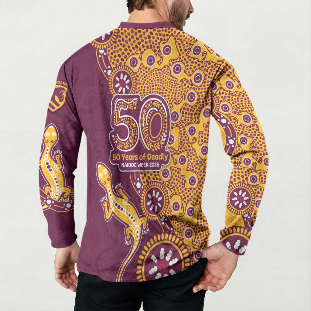 Brisbane Broncos NAIDOC Week 2026 Button Sweatshirt Aboriginal Lizard Dot Painting - 50 Years of Deadly