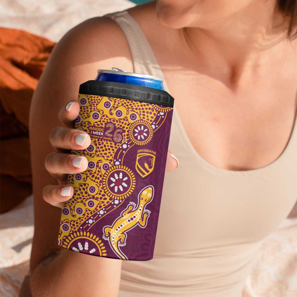 Brisbane Broncos NAIDOC Week 2026 4 in 1 Can Cooler Tumbler Aboriginal Lizard Dot Painting - 50 Years of Deadly
