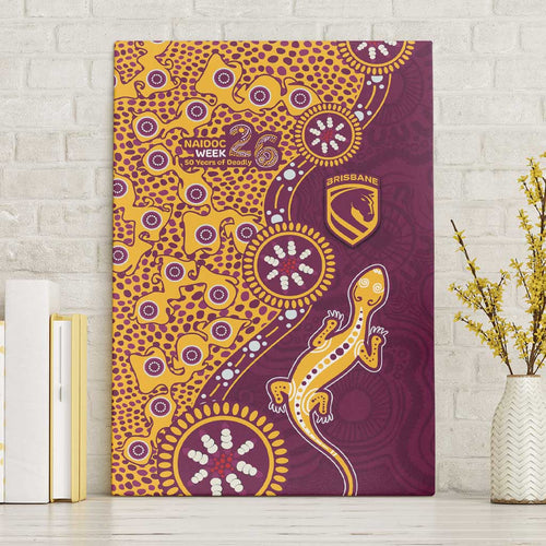 Brisbane Broncos NAIDOC Week 2026 Canvas Wall Art Aboriginal Lizard Dot Painting - 50 Years of Deadly