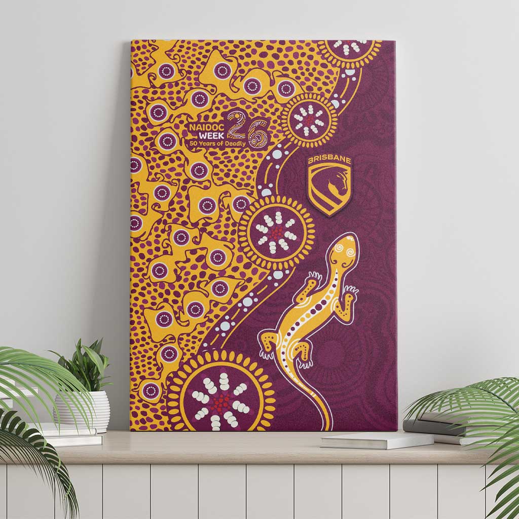 Brisbane Broncos NAIDOC Week 2026 Canvas Wall Art Aboriginal Lizard Dot Painting - 50 Years of Deadly