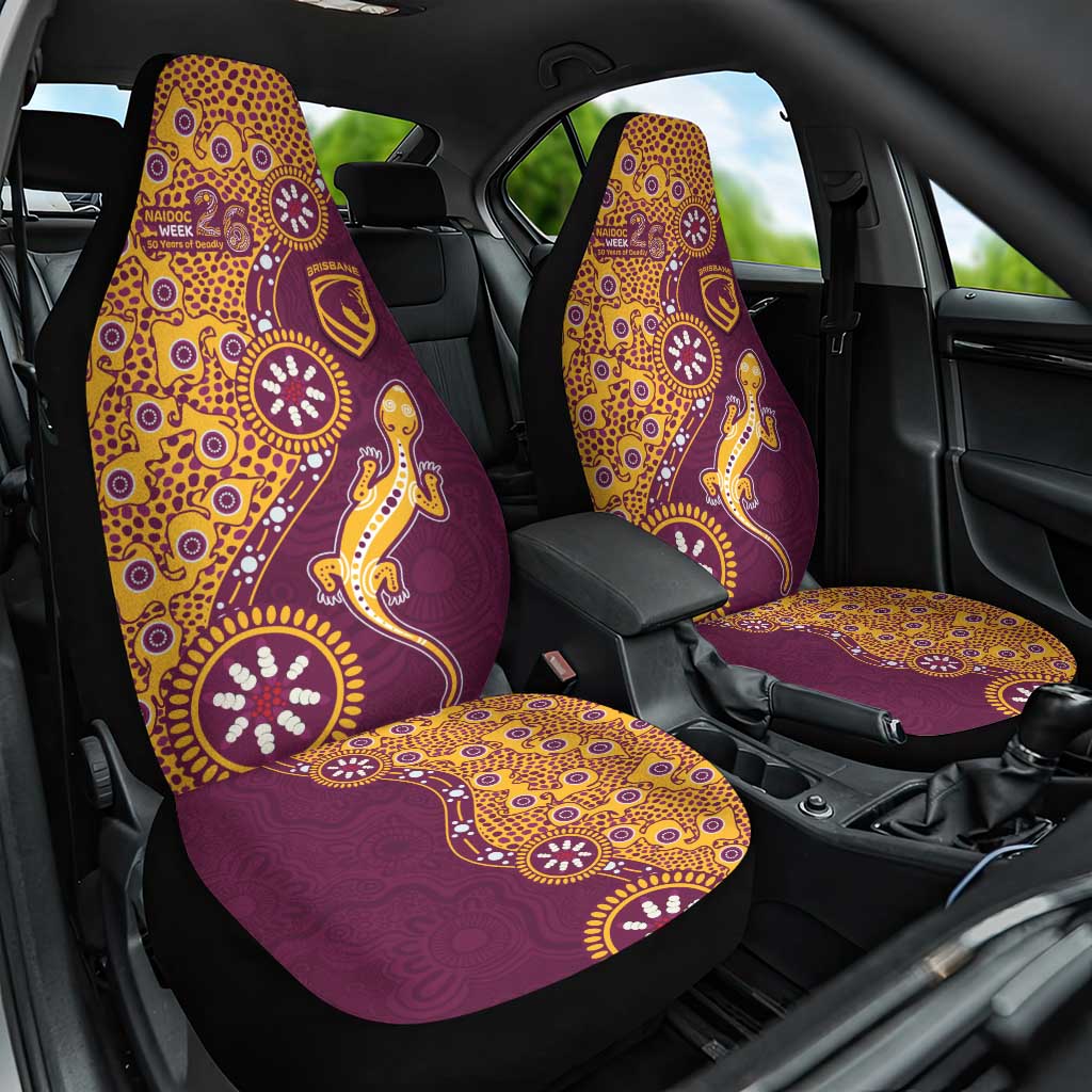 Brisbane Broncos NAIDOC Week 2026 Car Seat Cover Aboriginal Lizard Dot Painting - 50 Years of Deadly