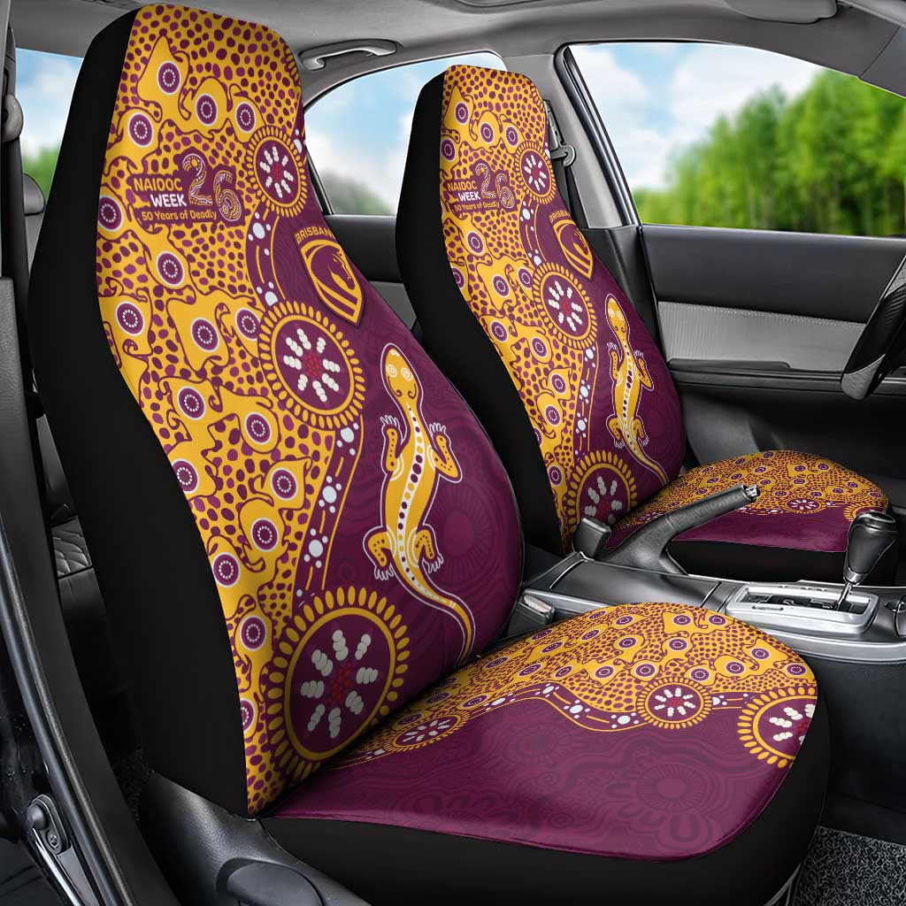 Brisbane Broncos NAIDOC Week 2026 Car Seat Cover Aboriginal Lizard Dot Painting - 50 Years of Deadly