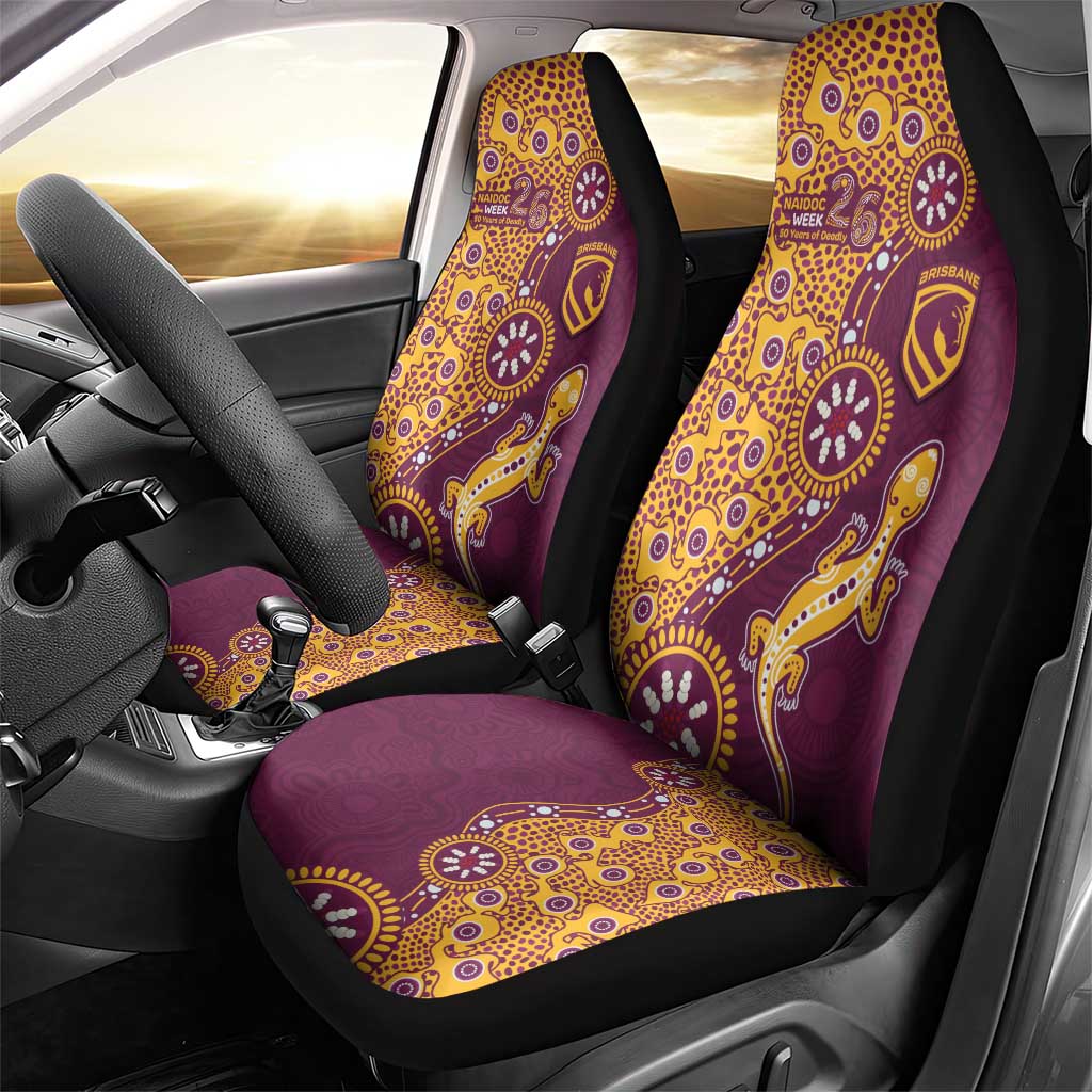 Brisbane Broncos NAIDOC Week 2026 Car Seat Cover Aboriginal Lizard Dot Painting - 50 Years of Deadly