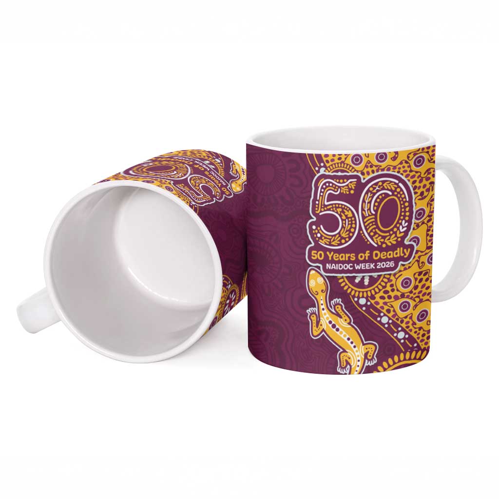 Brisbane Broncos NAIDOC Week 2026 Ceramic Mug Aboriginal Lizard Dot Painting - 50 Years of Deadly