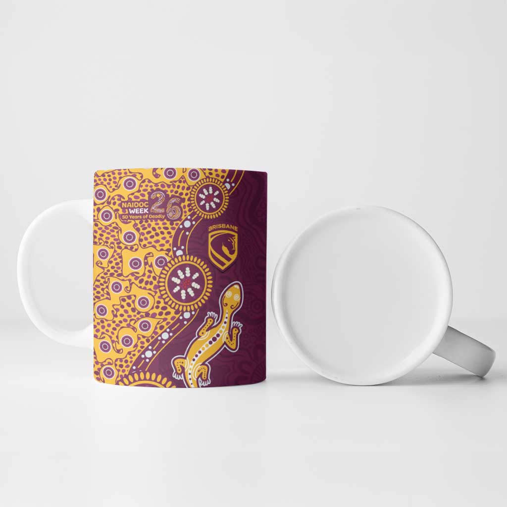 Brisbane Broncos NAIDOC Week 2026 Ceramic Mug Aboriginal Lizard Dot Painting - 50 Years of Deadly