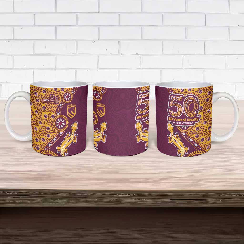 Brisbane Broncos NAIDOC Week 2026 Ceramic Mug Aboriginal Lizard Dot Painting - 50 Years of Deadly