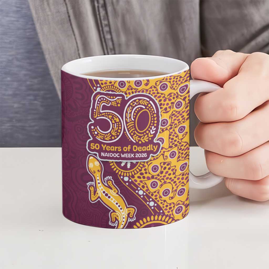Brisbane Broncos NAIDOC Week 2026 Ceramic Mug Aboriginal Lizard Dot Painting - 50 Years of Deadly