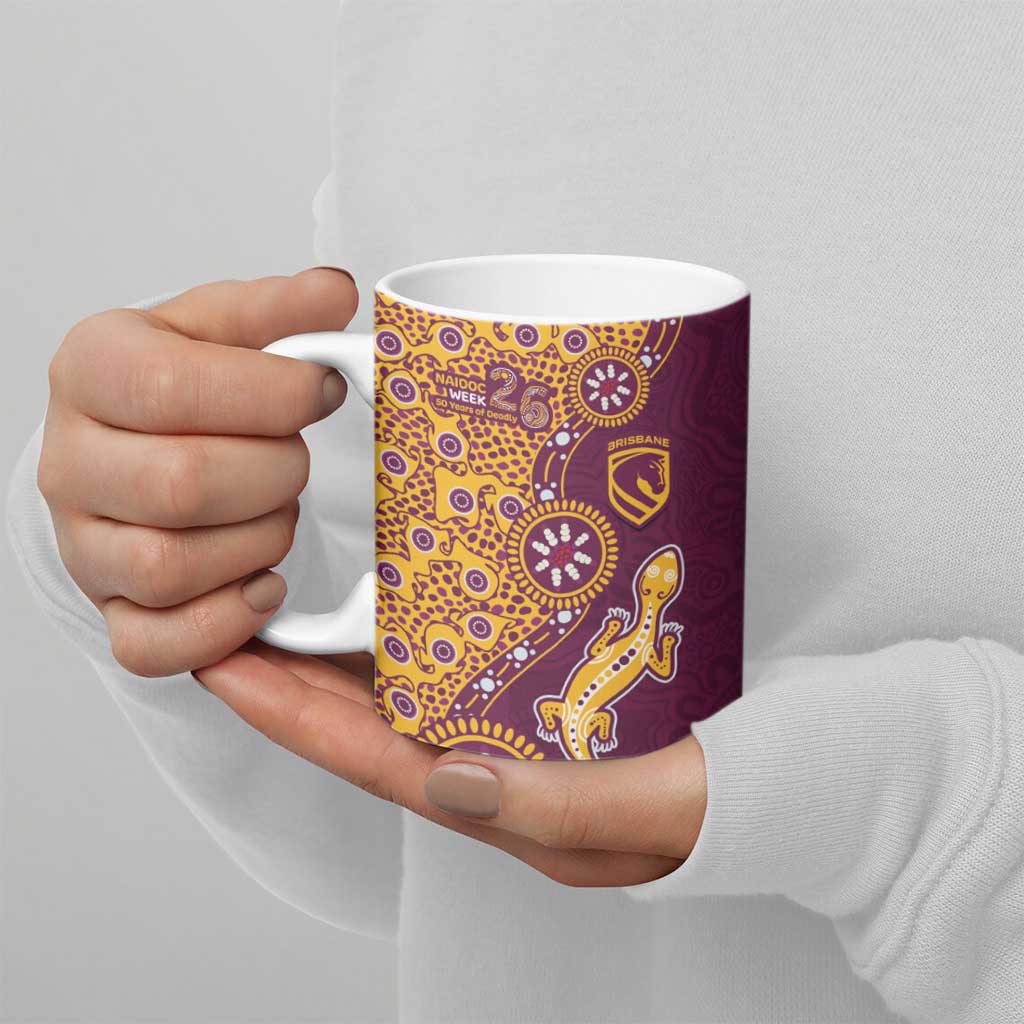 Brisbane Broncos NAIDOC Week 2026 Ceramic Mug Aboriginal Lizard Dot Painting - 50 Years of Deadly