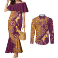 Brisbane Broncos NAIDOC Week 2026 Couples Matching Mermaid Dress and Long Sleeve Button Shirt Aboriginal Lizard Dot Painting - 50 Years of Deadly