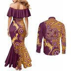 Brisbane Broncos NAIDOC Week 2026 Couples Matching Mermaid Dress and Long Sleeve Button Shirt Aboriginal Lizard Dot Painting - 50 Years of Deadly
