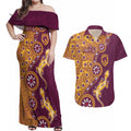 Brisbane Broncos NAIDOC Week 2026 Couples Matching Off Shoulder Maxi Dress and Hawaiian Shirt Aboriginal Lizard Dot Painting - 50 Years of Deadly