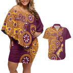 Brisbane Broncos NAIDOC Week 2026 Couples Matching Off Shoulder Short Dress and Hawaiian Shirt Aboriginal Lizard Dot Painting - 50 Years of Deadly