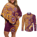 Brisbane Broncos NAIDOC Week 2026 Couples Matching Off Shoulder Short Dress and Long Sleeve Button Shirt Aboriginal Lizard Dot Painting - 50 Years of Deadly