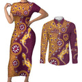 Brisbane Broncos NAIDOC Week 2026 Couples Matching Short Sleeve Bodycon Dress and Long Sleeve Button Shirt Aboriginal Lizard Dot Painting - 50 Years of Deadly