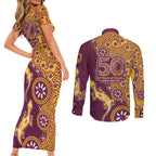 Brisbane Broncos NAIDOC Week 2026 Couples Matching Short Sleeve Bodycon Dress and Long Sleeve Button Shirt Aboriginal Lizard Dot Painting - 50 Years of Deadly