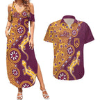 Brisbane Broncos NAIDOC Week 2026 Couples Matching Summer Maxi Dress and Hawaiian Shirt Aboriginal Lizard Dot Painting - 50 Years of Deadly