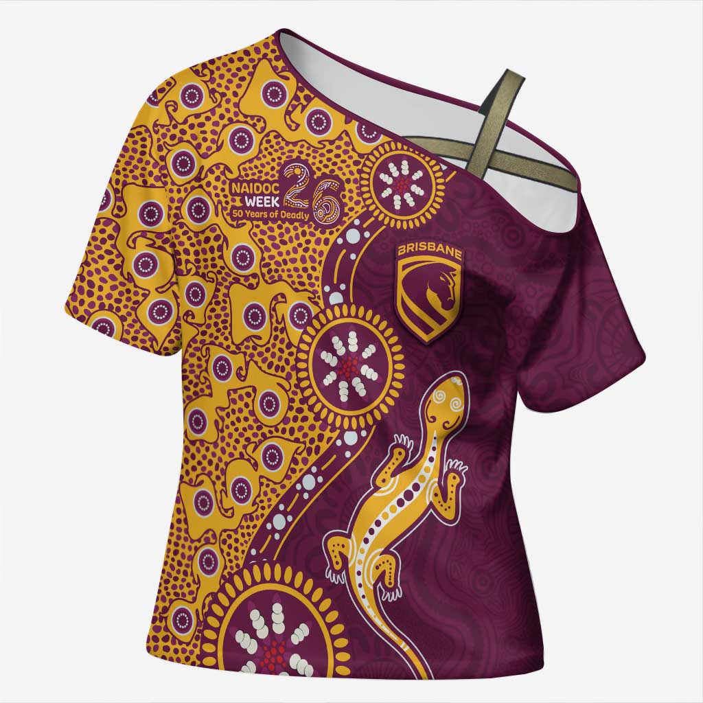Brisbane Broncos NAIDOC Week 2026 Cross Shoulder Shirt Aboriginal Lizard Dot Painting - 50 Years of Deadly
