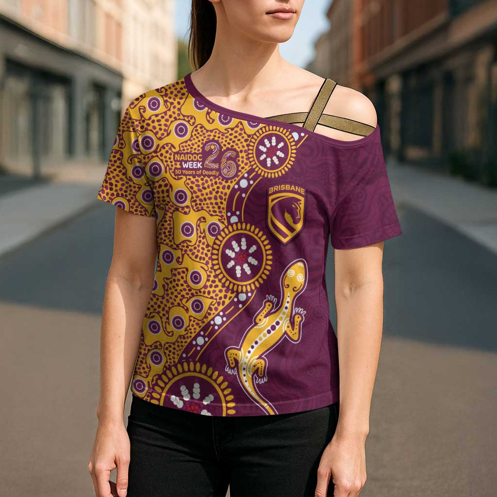 Brisbane Broncos NAIDOC Week 2026 Cross Shoulder Shirt Aboriginal Lizard Dot Painting - 50 Years of Deadly