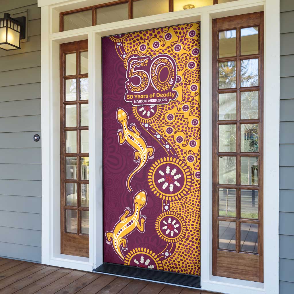 Brisbane Broncos NAIDOC Week 2026 Door Cover Aboriginal Lizard Dot Painting - 50 Years of Deadly