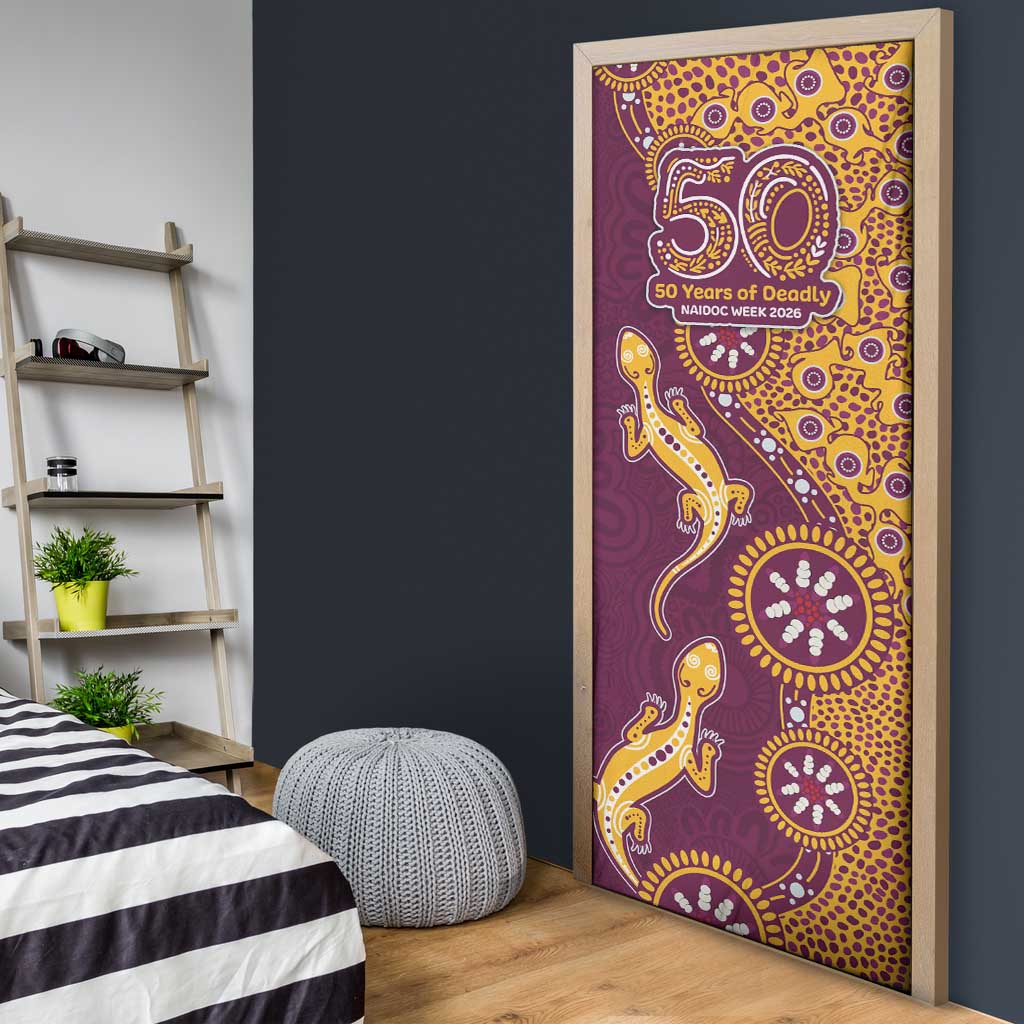 Brisbane Broncos NAIDOC Week 2026 Door Cover Aboriginal Lizard Dot Painting - 50 Years of Deadly